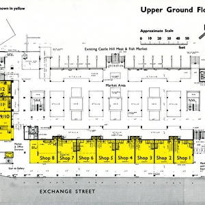 Upper ground floor plan of new Castle Market, Haymarket / Waingate, 1958