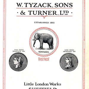 W Tyzak, Sons, and Turner Ltd. Little London Works, Sheffield, c1930s (Elephant brand)
