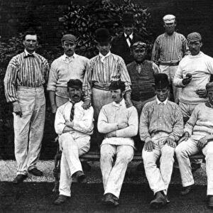 The Yorkshire Cricketers, includes four players from Sheffield, J. Rowbotham, G. Ullyett, ? Pinder and T. Armitage, , 1875