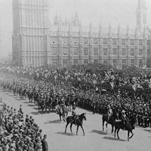 Canadian mounted troops, procession for Queen Victorias Diamond Jubilee, London, 1897. Artist: James M Davis
