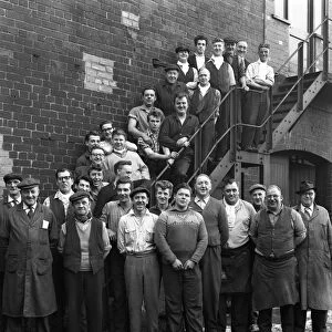 Group portrait of workers, Edgar Allens steel foundry, Sheffield, South Yorkshire, 1963