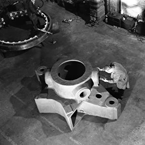 Inspecting a large precision steel casting, Sheffield, South Yorkshire, 1961. Artist