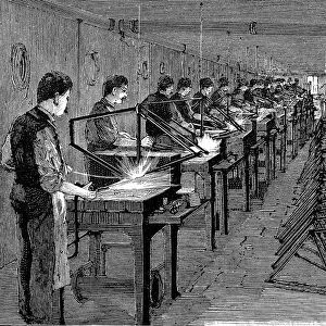 Welding bicycle frames in an American factory, 1900