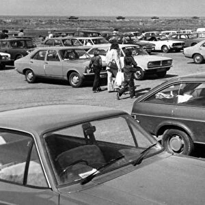 The beach at Southport yesterday afternoon - one big car park. 16th April 1979