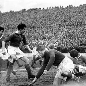 Charlton v. Portsmouth at the valley. Sam Bartram goes down to save but is beaten by