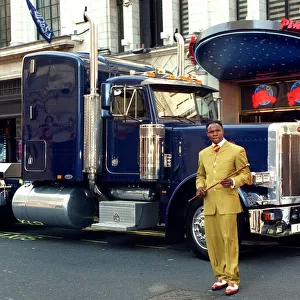 Chris Eubank in front of his Peterbilt Lorry September 1997 after announcing his comeback