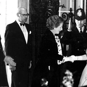 Queen Elizabeth II shakes hands with Prime Minister, Margaret Thatcher at No