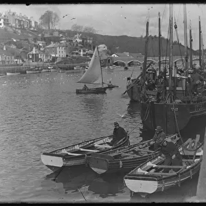 Ferrymen & fishing boats at East Looe Quay, c. 1930