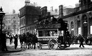Horse Drawn Omnibus outside Fitzalan Market Hall, Fitzalan Square/High Street Horse Drawn Omnibus outside Fitzalan Market Hall, Fitzalan Square/High Street